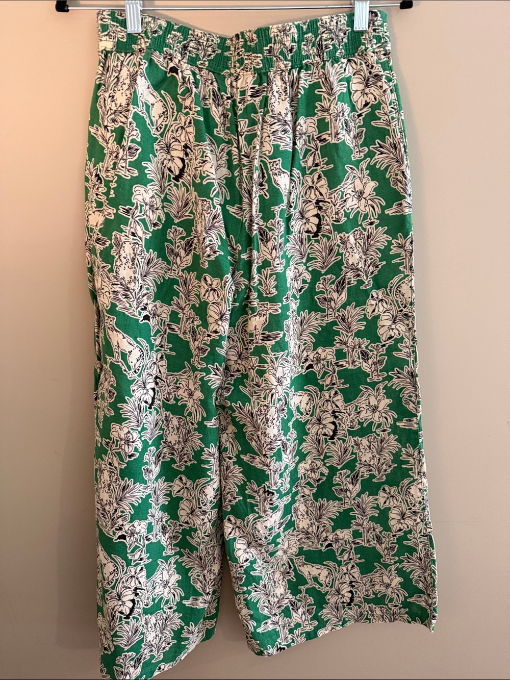 C & C California Green Floral Linen Wide-Leg Pants Size Medium - Picture 4 of 4